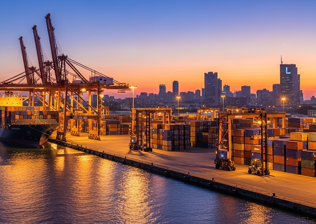 Port with shipping containers